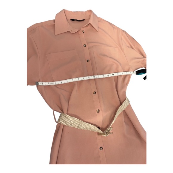 Zara Midi Oversized Belted Pink Shirtdress with Side Split | Size S - Picture 6 of 13